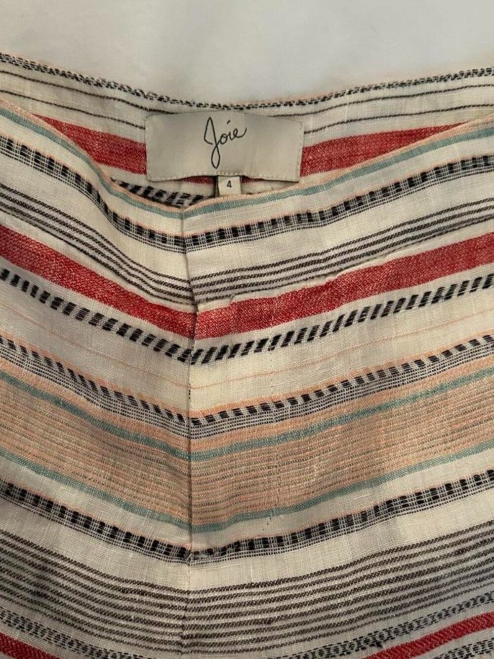 Joie Red Beige Black Striped Linen Shorts Size 4 Dotted